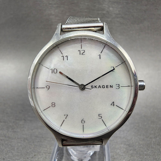 Skagen Anita Watch Women 36mm MOP Dial Steel Round Mesh Band New Battery0