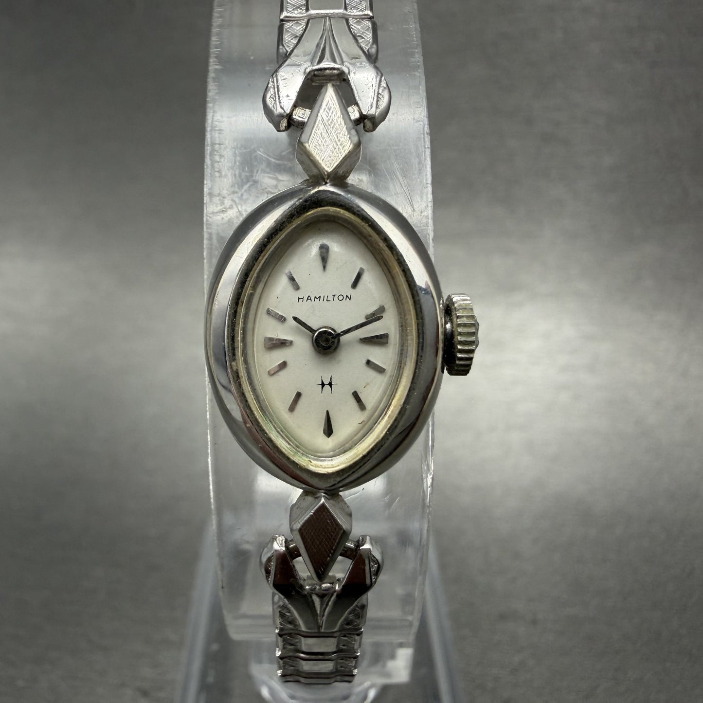 Hamilton Watch Women 14mm White Dial 10K White Gold Plated Manual Wind Runs BCH0
