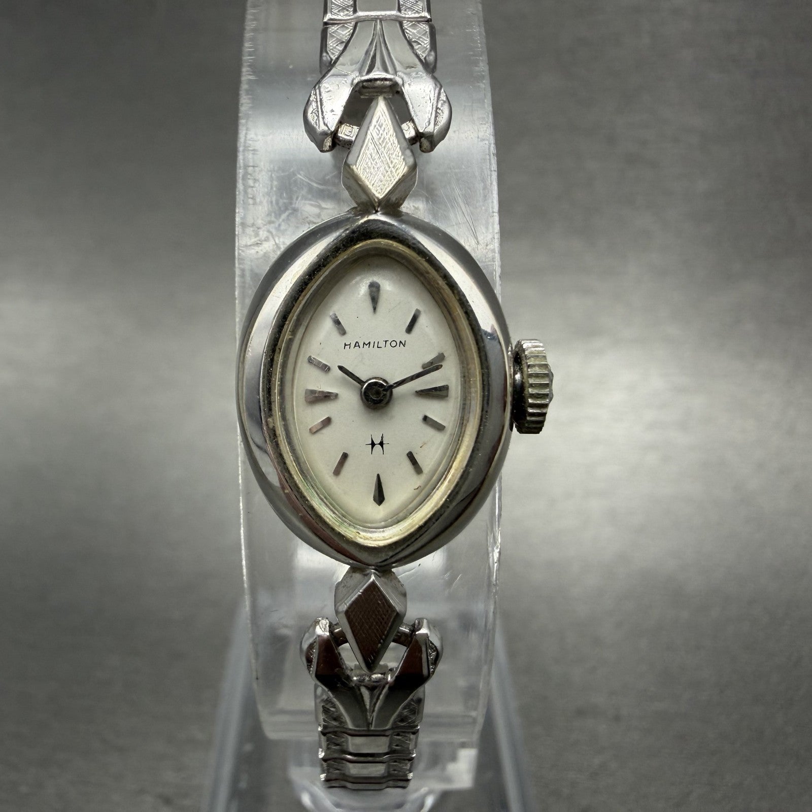 Hamilton Watch Women 14mm White Dial 10K White Gold Plated Manual Wind Runs BCH0