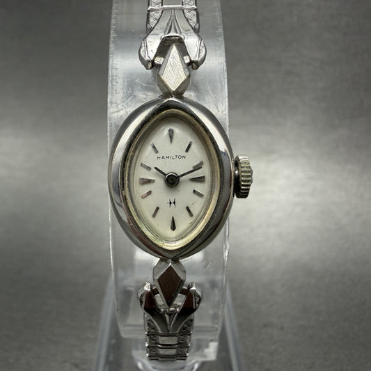 Hamilton Watch Women 14mm White Dial 10K White Gold Plated Manual Wind Runs BCH0