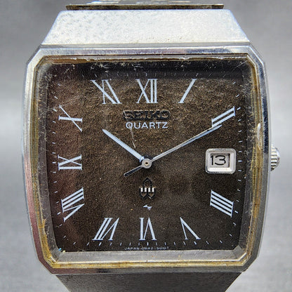 Seiko Watch Men 33mm Brown Dial Silver Tone Date Rectangle 0842-5010 New Battery