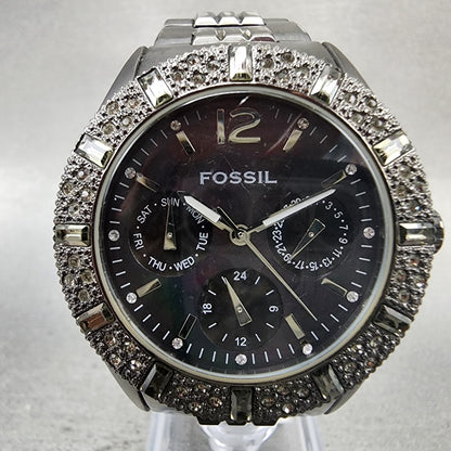 Fossil Blue Watch Women 38mm MOP Dial Black Tone Daydate BQ9342 New Battery1