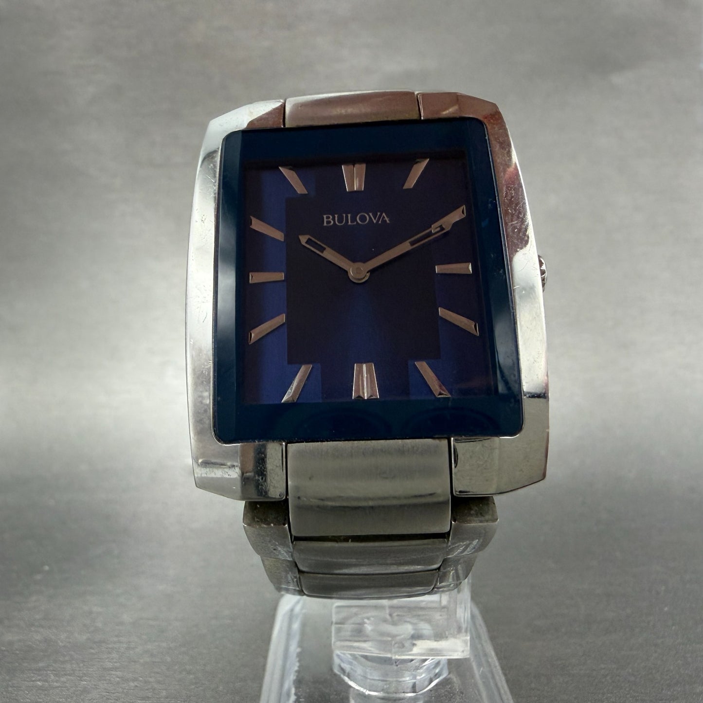 Bulova Tank Watch Men 35mm Blue Dial Silver Tone Rectangle 96A169 New Battery5