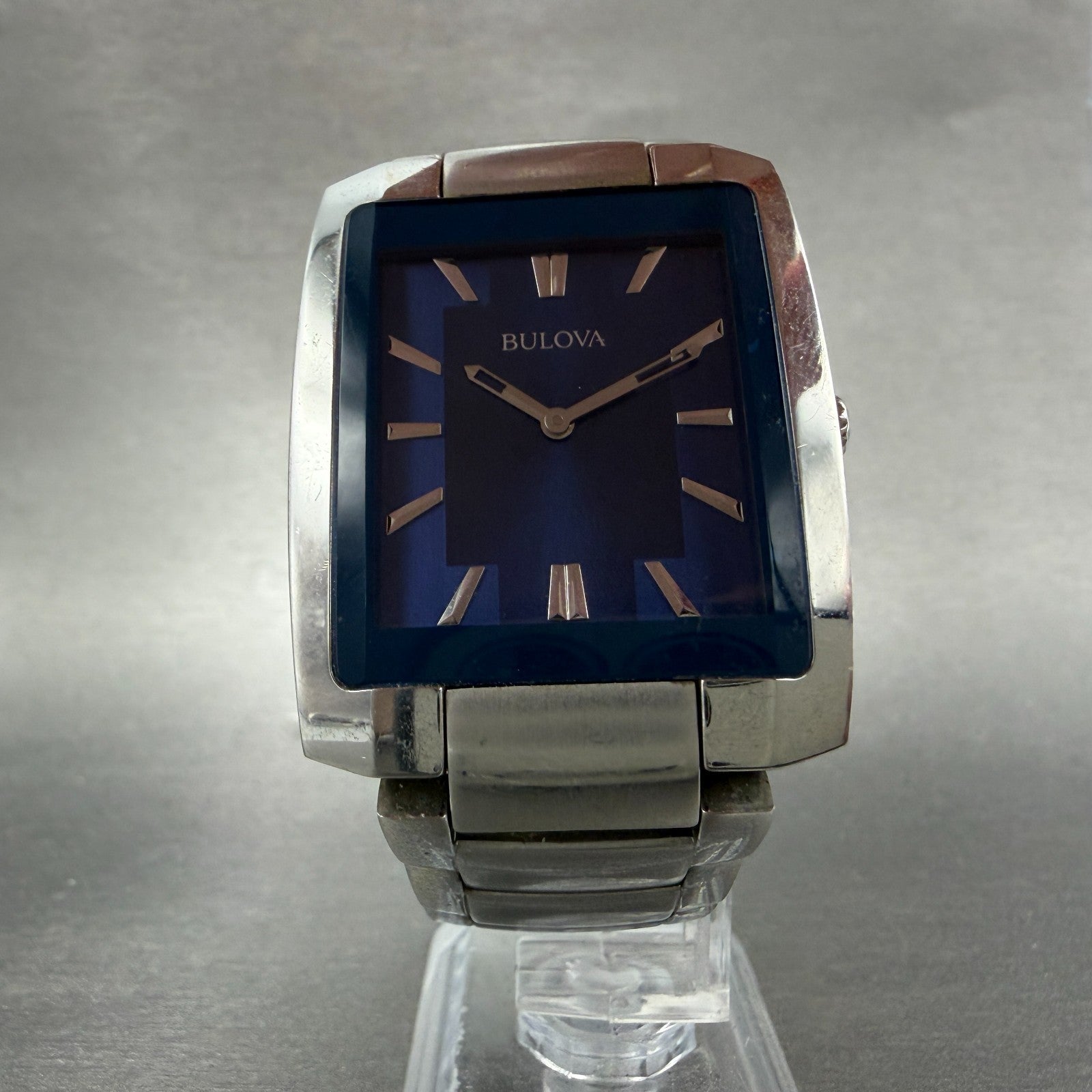 Bulova Tank Watch Men 35mm Blue Dial Silver Tone Rectangle 96A169 New Battery5