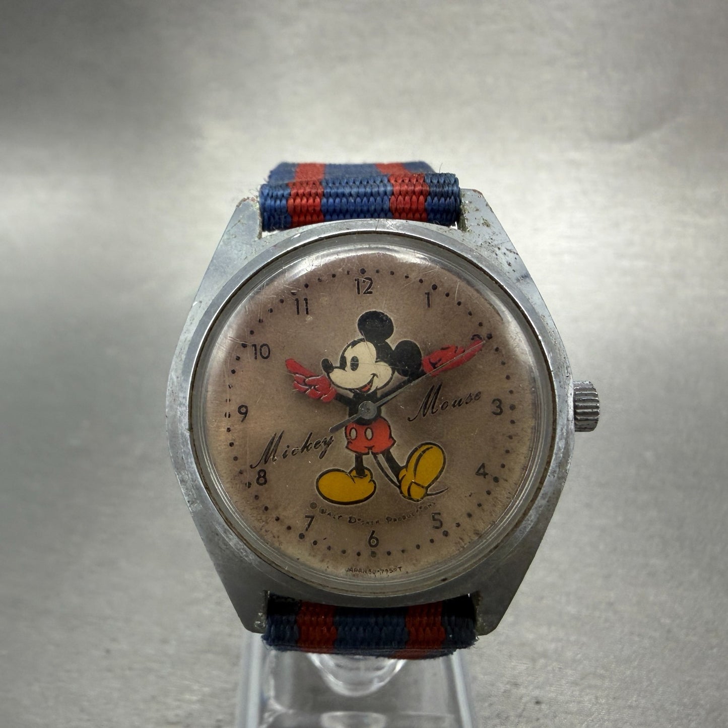 Seiko Mickey Mouse Watch Men 35mm Silver Dial Silver Tone Manual 5000-7000 Runs0