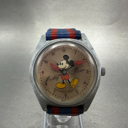 Seiko Mickey Mouse Watch Men 35mm Silver Dial Silver Tone Manual 5000-7000 Runs0