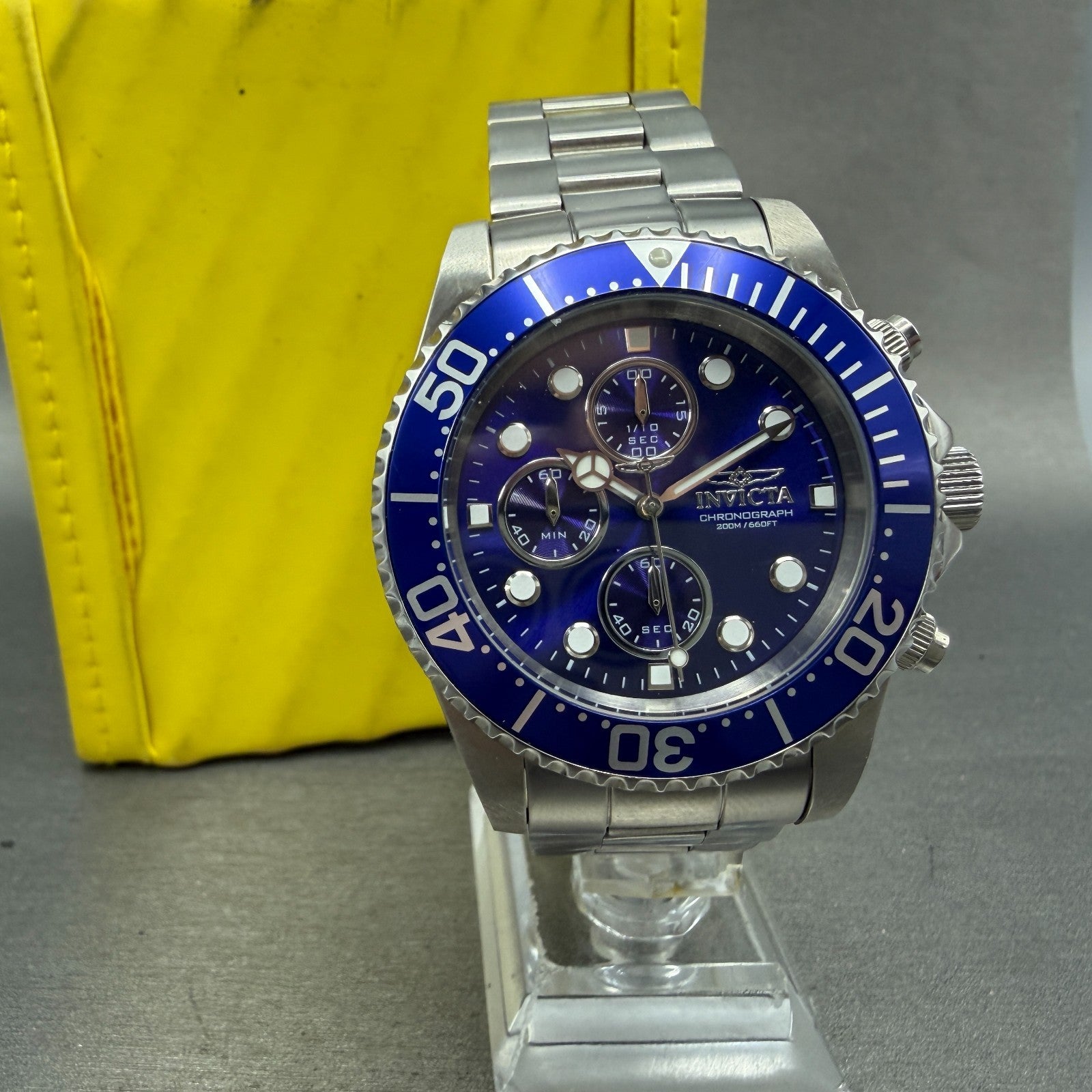 Invitca Pro Diver Chronograph Watch Men 43mm Blue Dial Steel 1769 Round New batt0