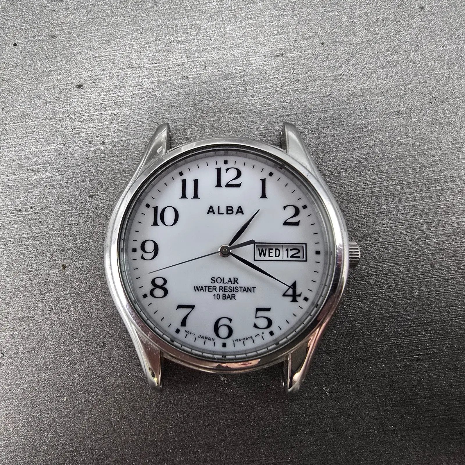Seiko Alba Solar Watch Men 36mm White Dial Silver Tone Daydate V158-0AX0 PARTS0