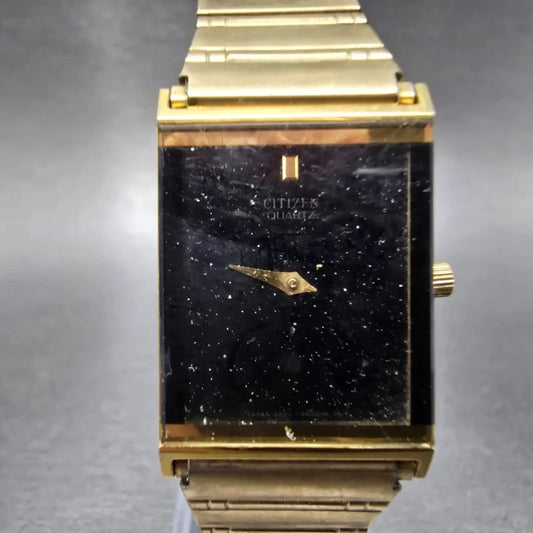 Citizen Tank Watch Men 22mm Black Dial Gold Tone Rectangle 2820-264185 PARTS0