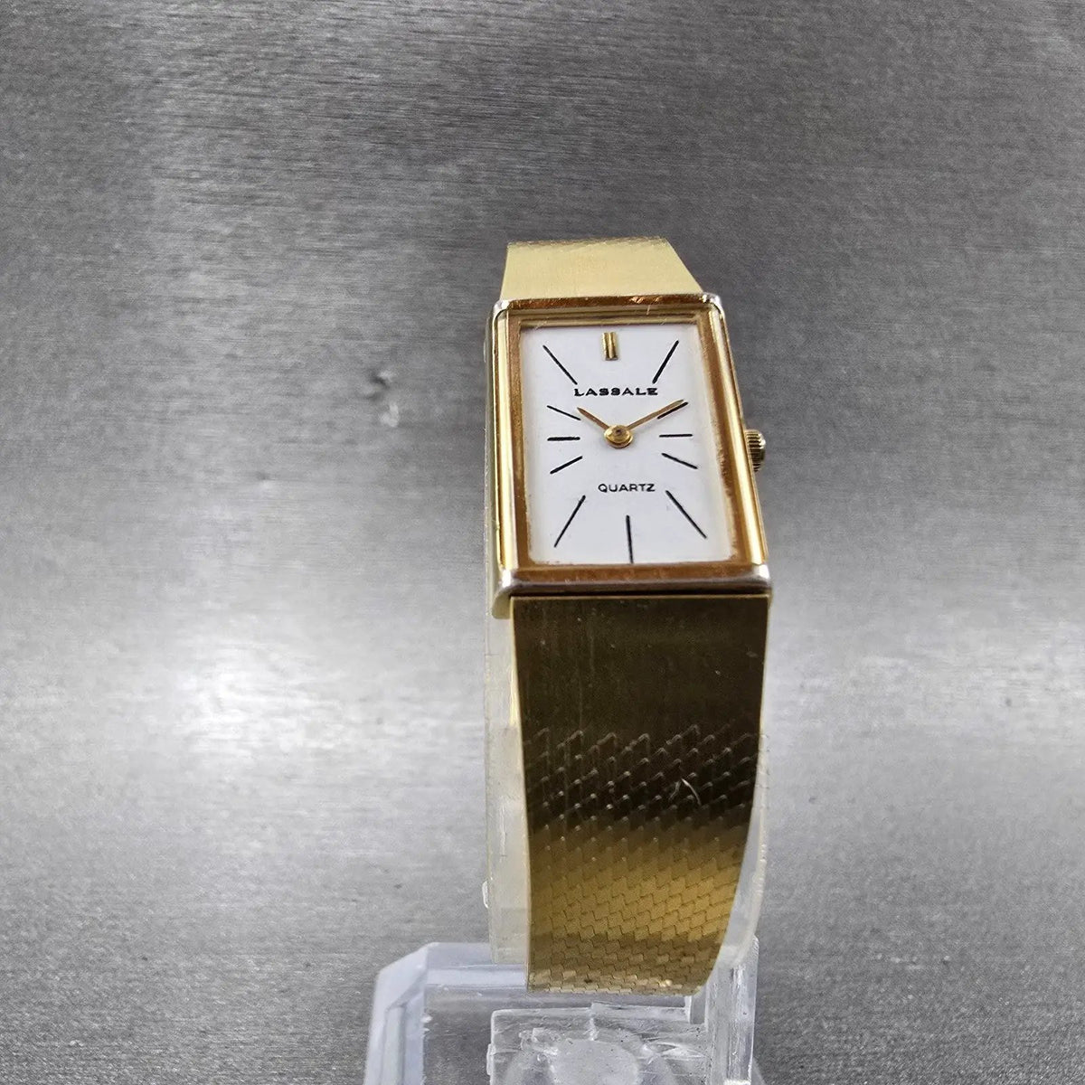 Seiko Lassale Tank Watch Women 15mm White Dial Gold Rectangle 8420-7359 New Batt5