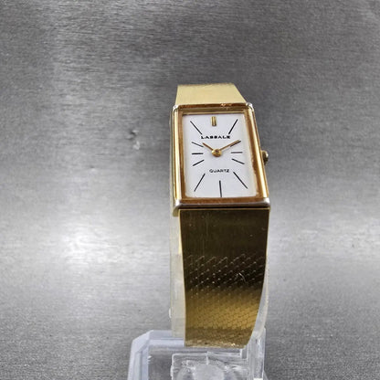 Seiko Lassale Tank Watch Women 15mm White Dial Gold Rectangle 8420-7359 New Batt5
