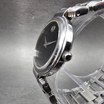 Movado Serenade Watch Women 25mm Black Dial Silver Tone 84 A1 1844 New Battery3