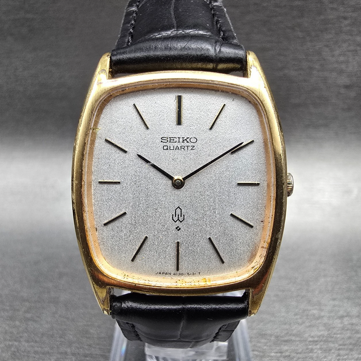 Seiko Watch Men 29mm Silver Dial Gold Tone Rectangle 4130-5130 New Battery0