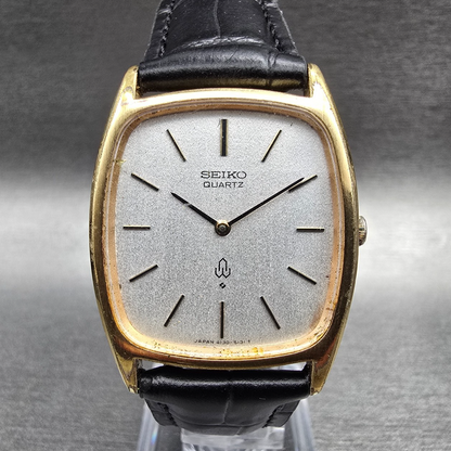 Seiko Watch Men 29mm Silver Dial Gold Tone Rectangle 4130-5130 New Battery0