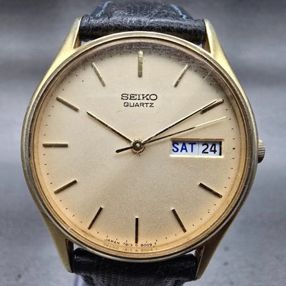 Seiko Watch Men 34mm Champagne Dial Gold Tone Daydate 7813-8019 New Battery VTG1