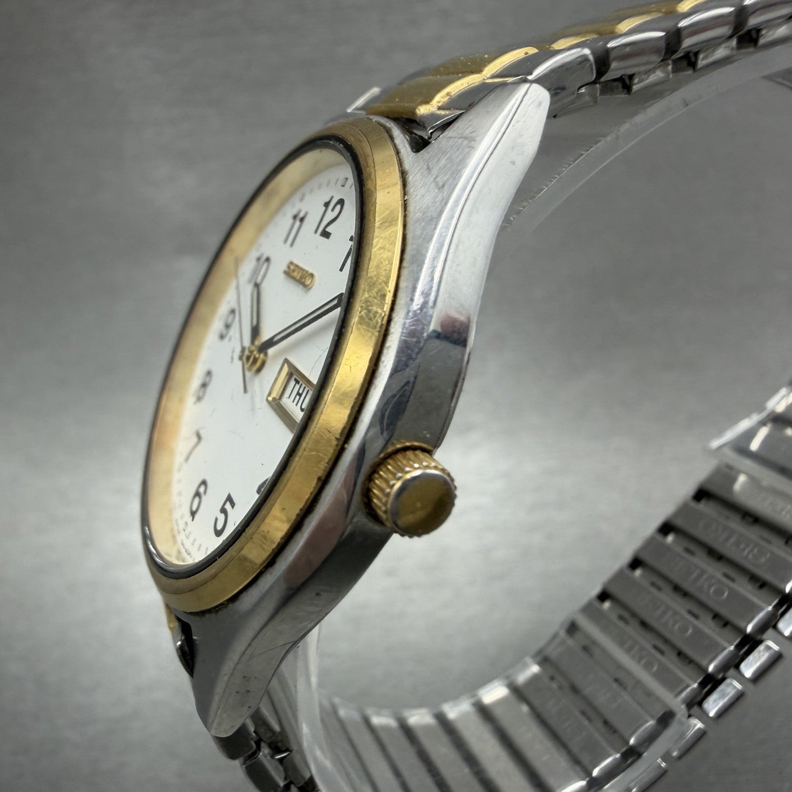 Seiko Watch Men 37mm White Dial Two Tone Daydate Round 7N439048 PARTS3