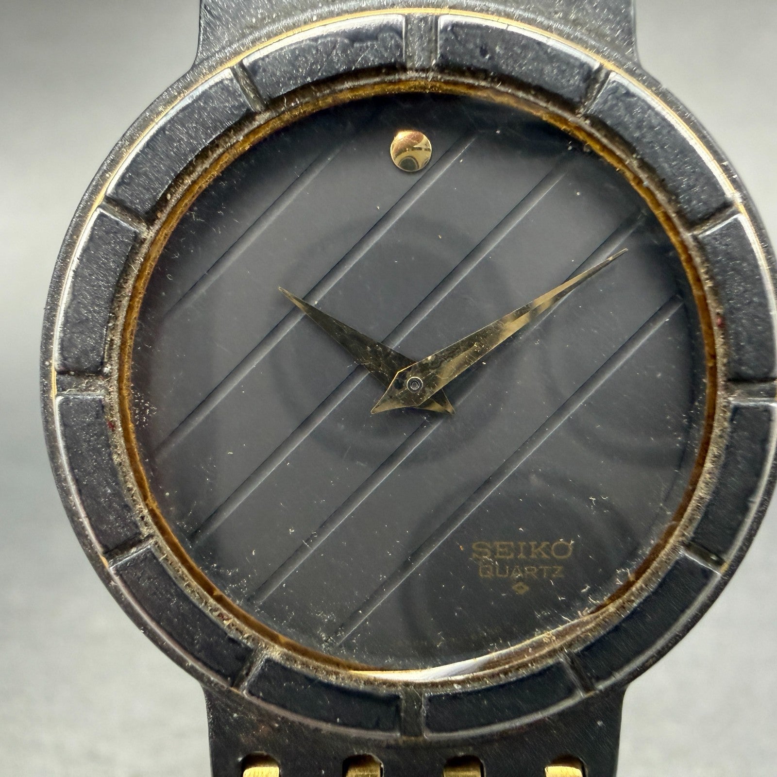 Seiko Watch Women 30mm Black Dial Black & Gold Tone Round 5P30-6A39 New Battery1