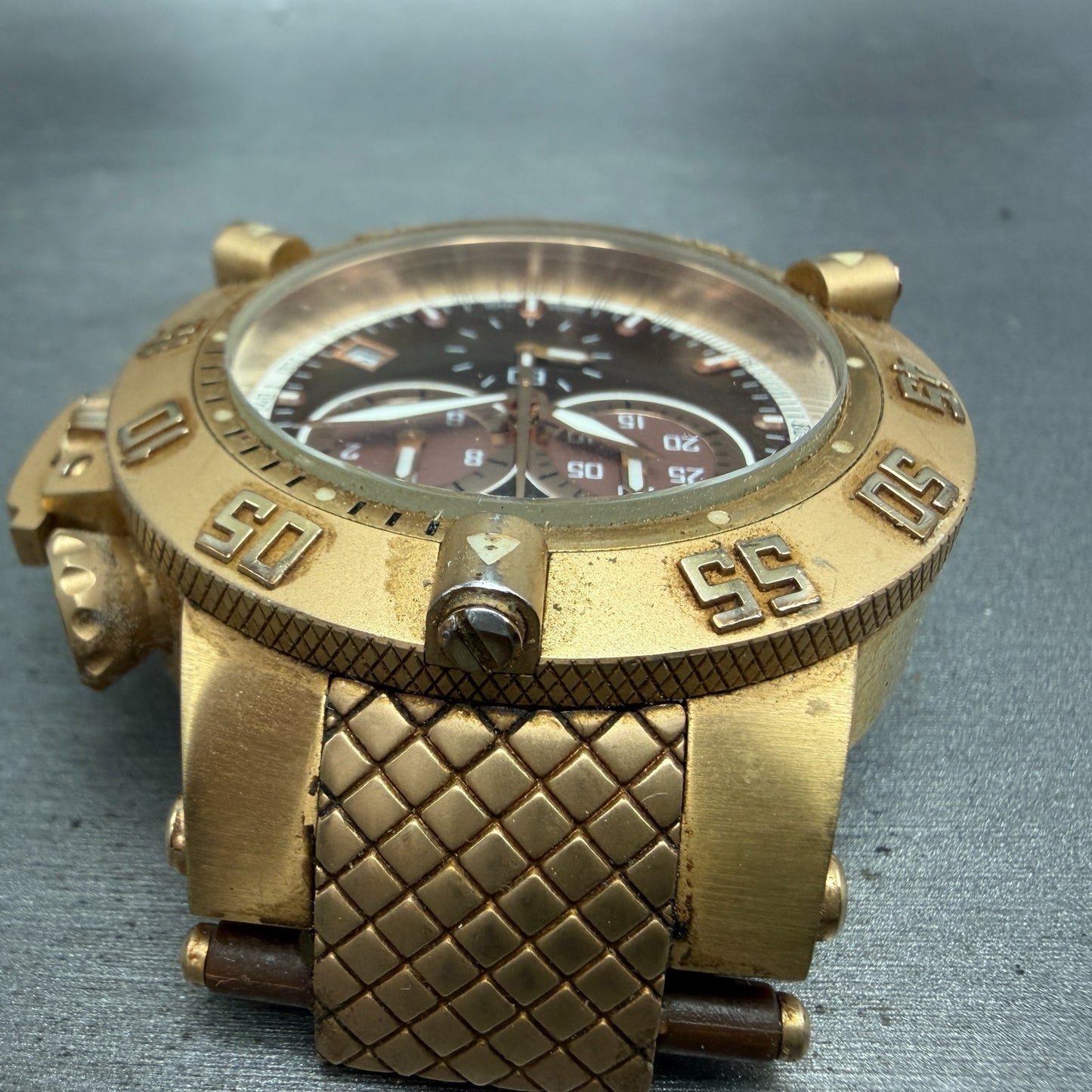 Invicta Sub Aqua Noma III Chrono Watch Men 50mm Brown Dial Rose Gold Date Newbat4