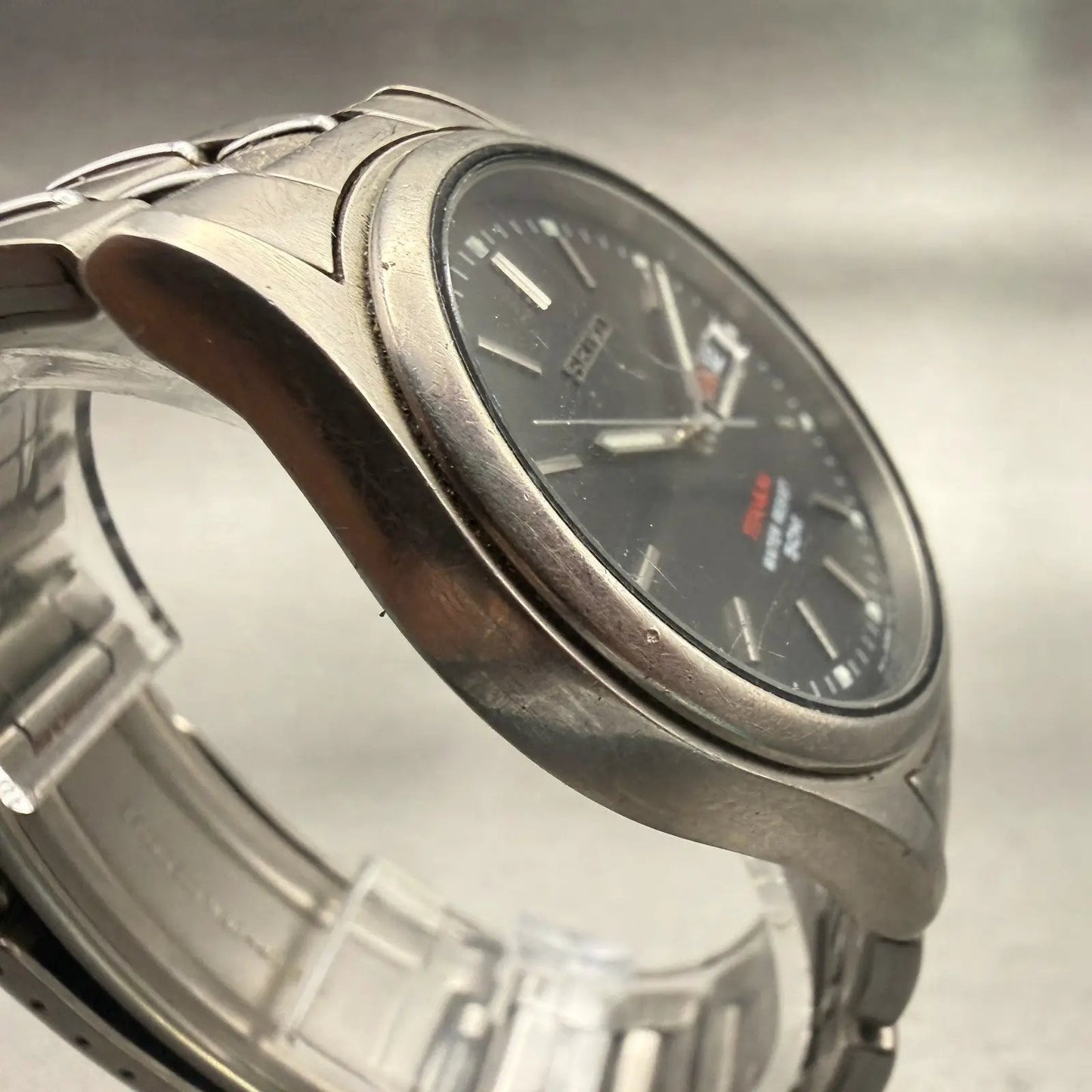 Seiko Titanium Watch Men 36mm Black Dial Gray Daydate Round 7N43-9050 New Batt3