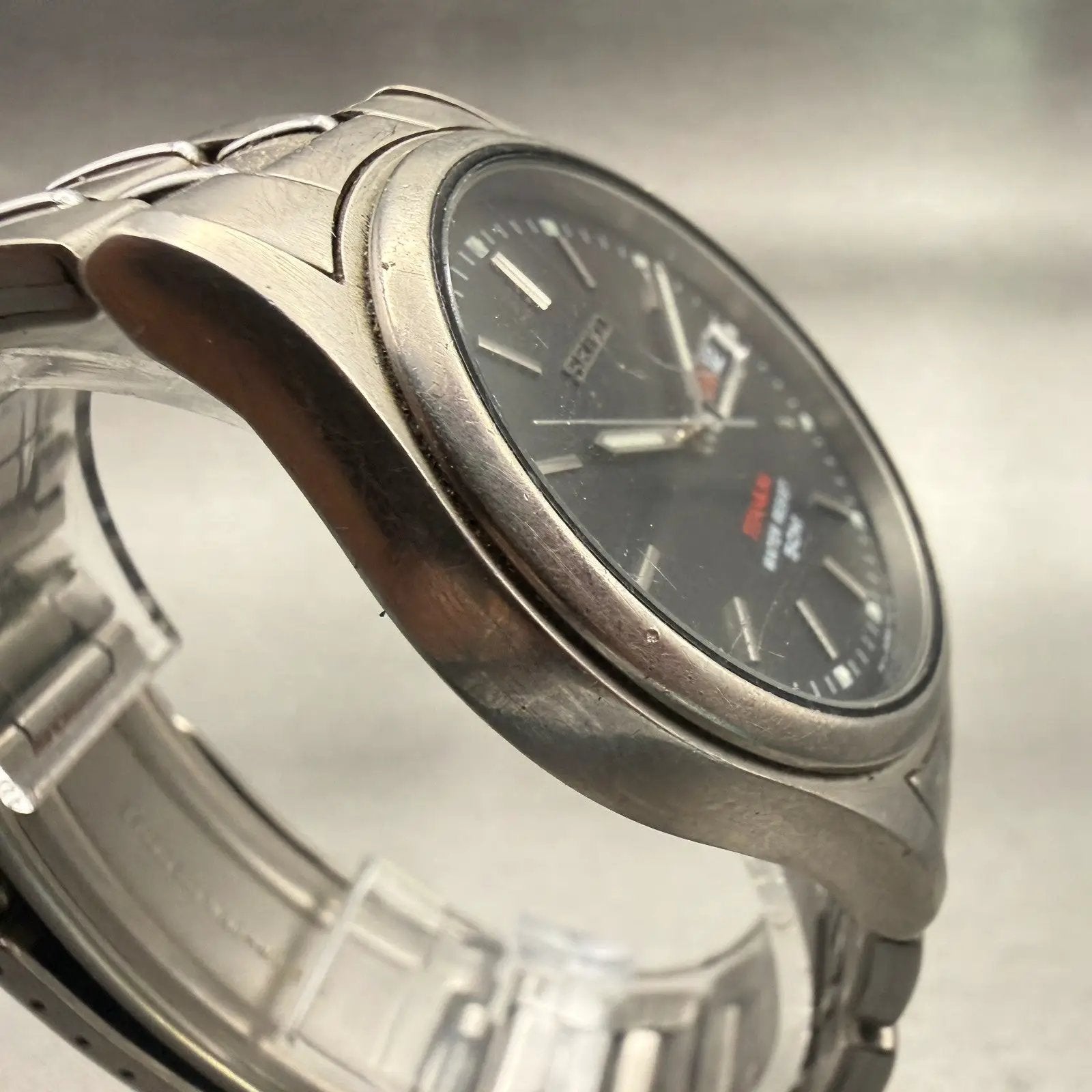 Seiko Titanium Watch Men 36mm Black Dial Gray Daydate Round 7N43-9050 New Batt3