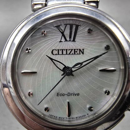 Citizen Eco-Drive Sunrise Watch Women 30mm MOP Dial Silver Tone EM0330-55D Runs1