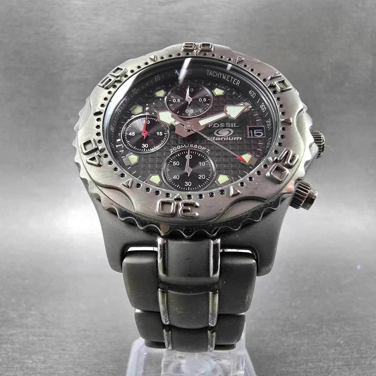Fossil Dive Watch Men 40mm Gray Dial Titanium Chronograph Round TI-5010 New Batt5