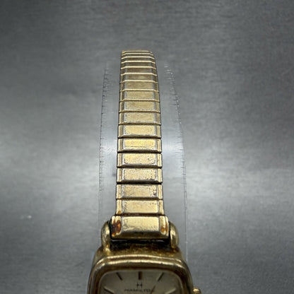 Hamilton Tank Watch Women 16mm Champagne Dial Gold Tone Rectangle 8908 New Batt4