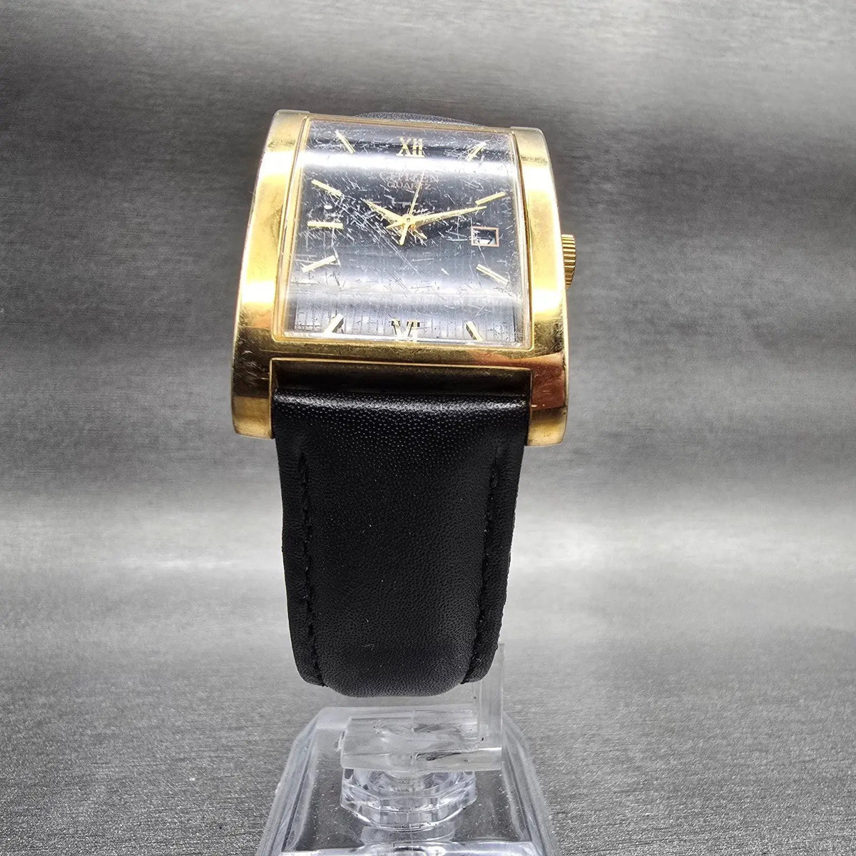 Citizen Tank Watch Men 27mm Black Dial Gold Date Rectangle 1020-S030832 New Batt5