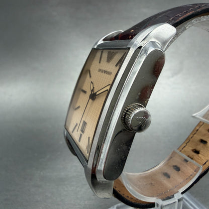 Emporio Armani Tank Watch Men 35mm Cream Dial Steel Date Rectangle AR-0477 Works2