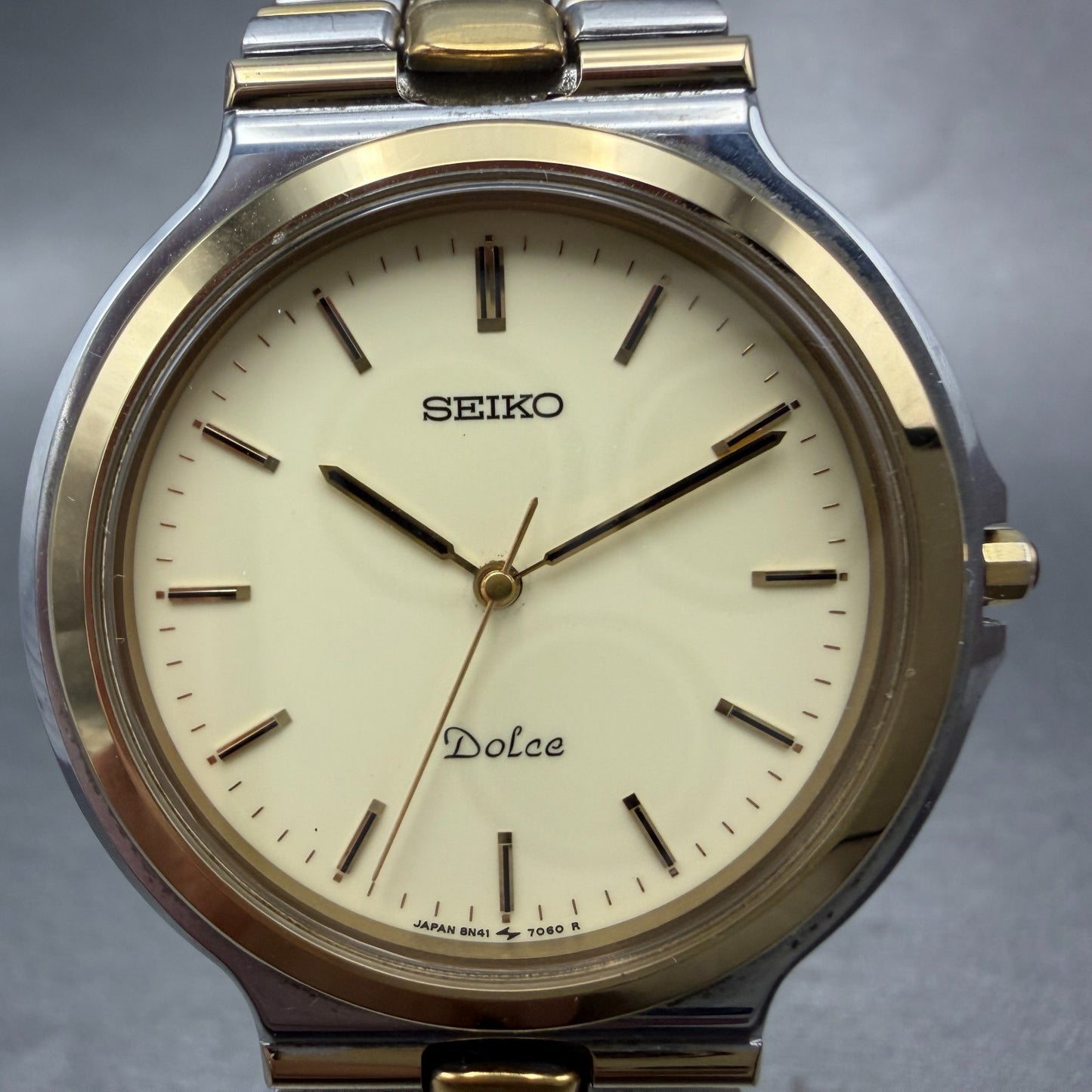 Seiko Dolce Watch Men 35mm Cream Dial Two Tone Round 8N41-7020 New Battery GR1