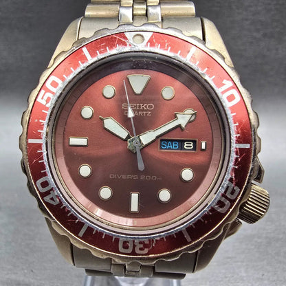 Seiko Diver Watch Men 41mm Red Dial Gold Daydate Round 7N36-6A39 New Battery1