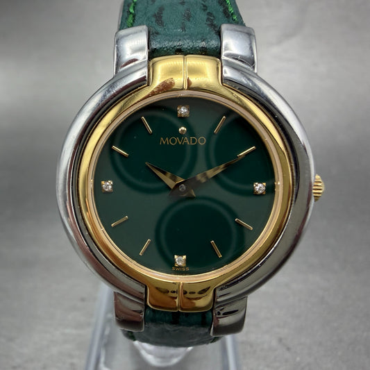 Movado Museum Watch Women 28mm Green Dial Two Tone Diamond 81.A1.840.1 New Batt0