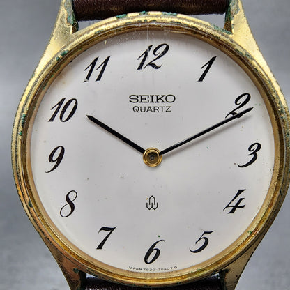 Seiko Watch Men 31mm White Dial Gold Tone Round Vintage 78207030 New Battery1
