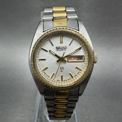 Seiko SQ Watch Women 25mm Silver Dial Two Tone Daydate Round 8523-0059 New Batt0