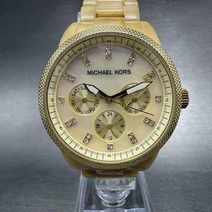 Michael Kors Jet Set Watch Women 37mm MOP Dial Gold Tone Daydate MK-5039 NewBatt0