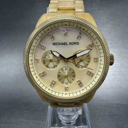 Michael Kors Jet Set Watch Women 37mm MOP Dial Gold Tone Daydate MK-5039 NewBatt0