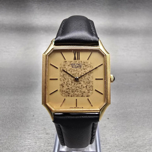 Seiko Watch Men 27mm Gold Dial Gold Tone Rectangle 5930-5199 New Battery Vintage0