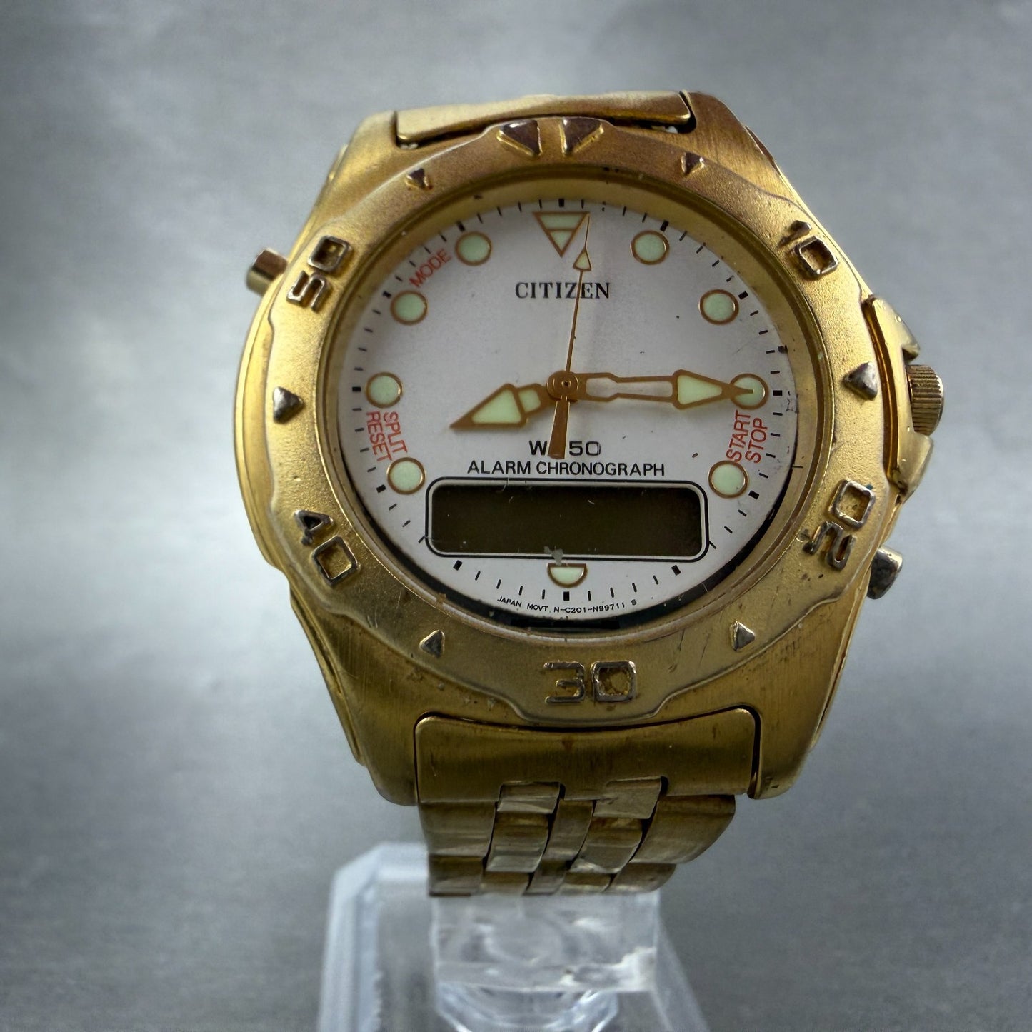 Citizen Analog Digital Watch Men 39mm White Dial Gold Tone C201-S78600 PARTS6
