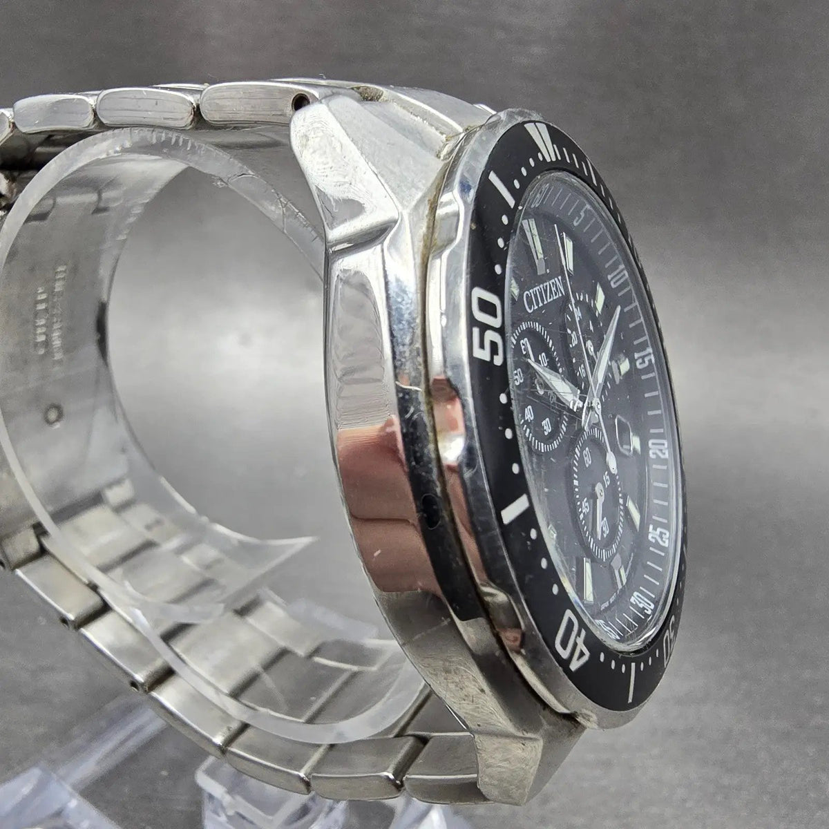 Citizen Alterna Watch Men 42mm Black Dial Steel Diver Chronograph Date Works3