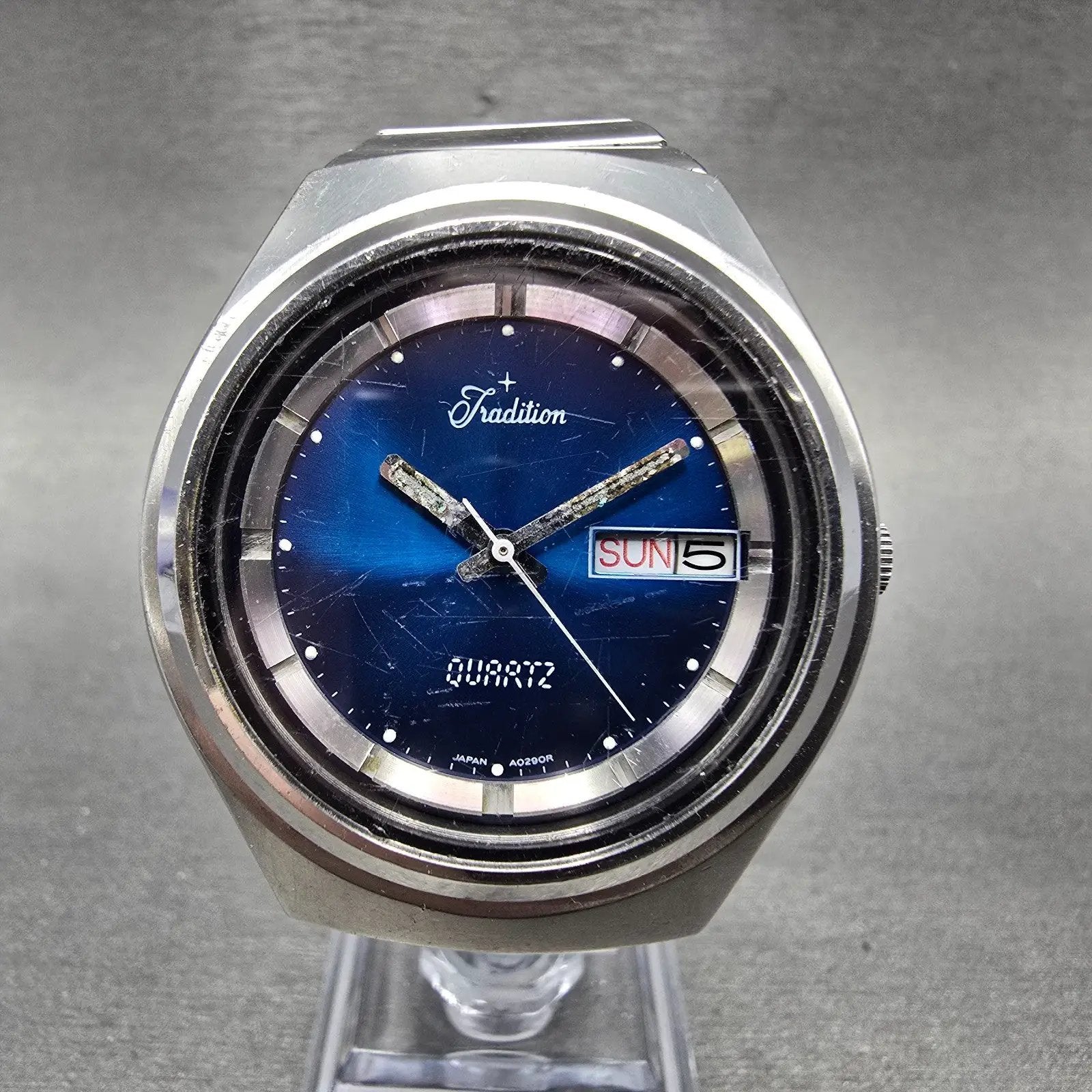 Sears Tradition Watch Men 39mm Blue Dial Steel Daydate Round New battery VIntage0