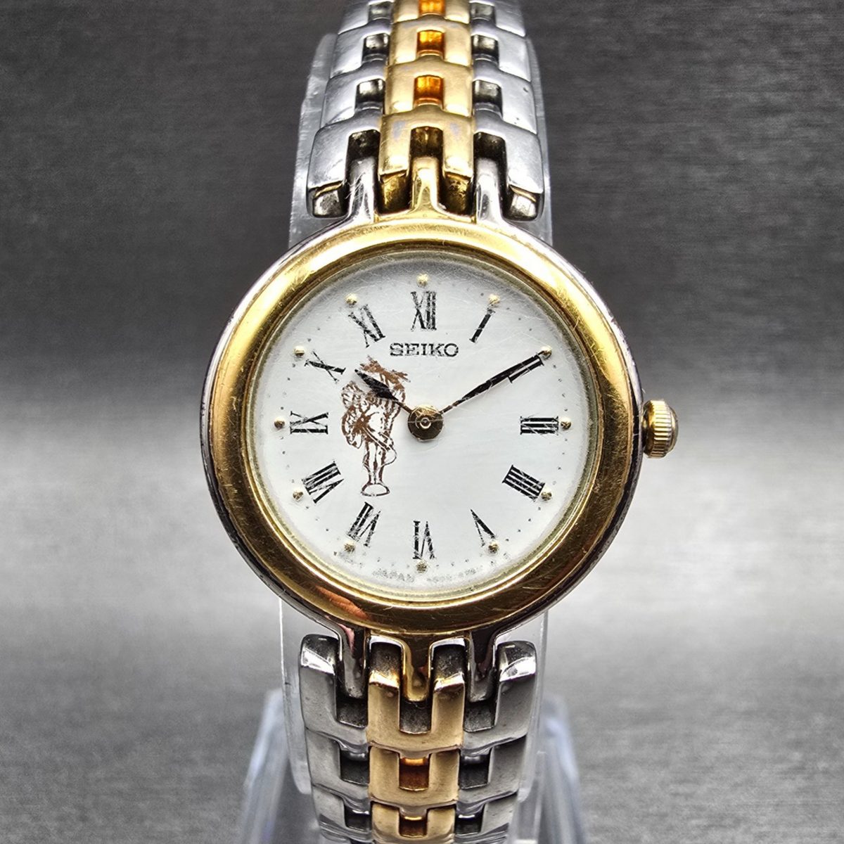Seiko Watch Women 23mm White Dial Two Tone Round 4N00-1349 New Battery Vintage0