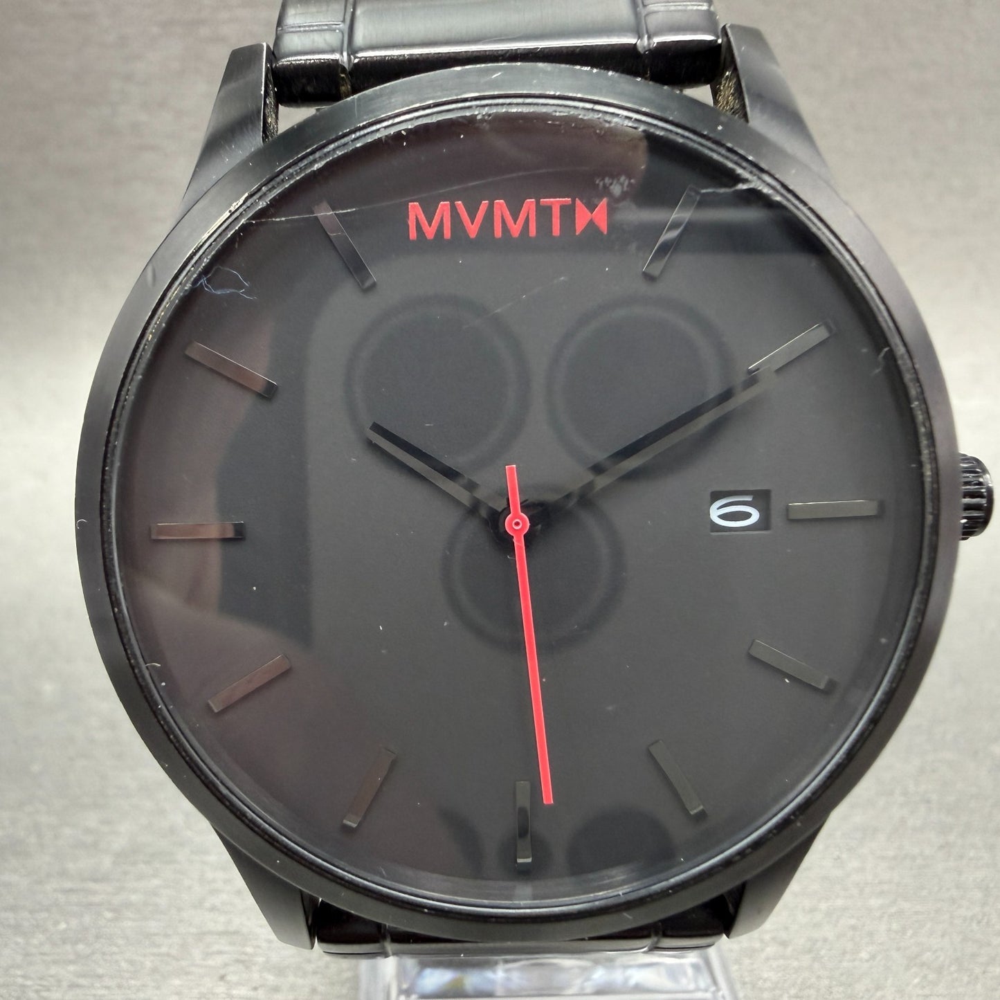 MVMT Watch Men 45mm Black Dial Black Tone Date Round Leather New battery ABCD0