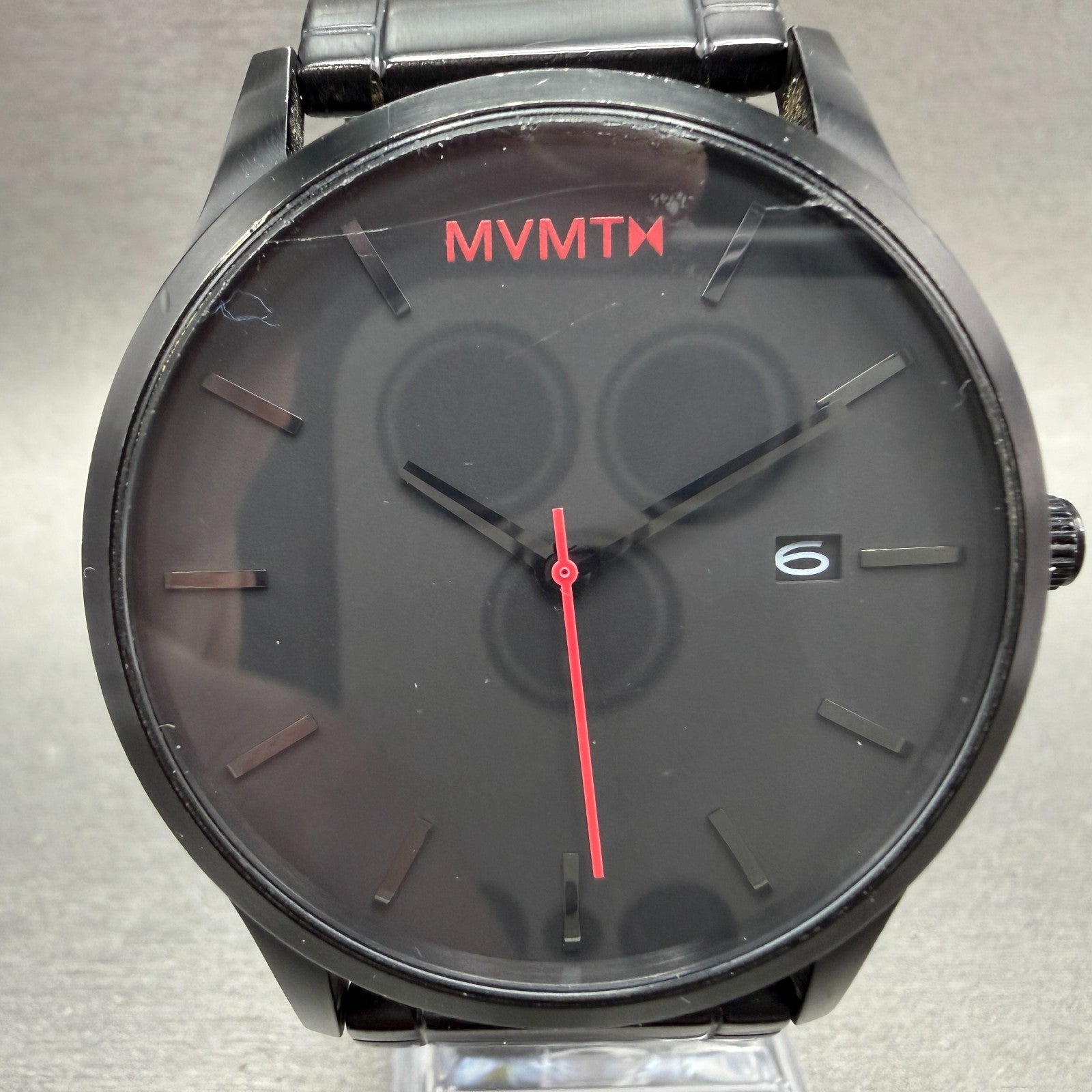 MVMT Watch Men 45mm Black Dial Black Tone Date Round Leather New battery ABCD0