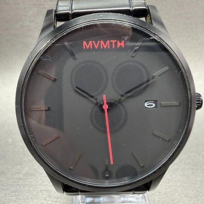 MVMT Watch Men 45mm Black Dial Black Tone Date Round Leather New battery ABCD0