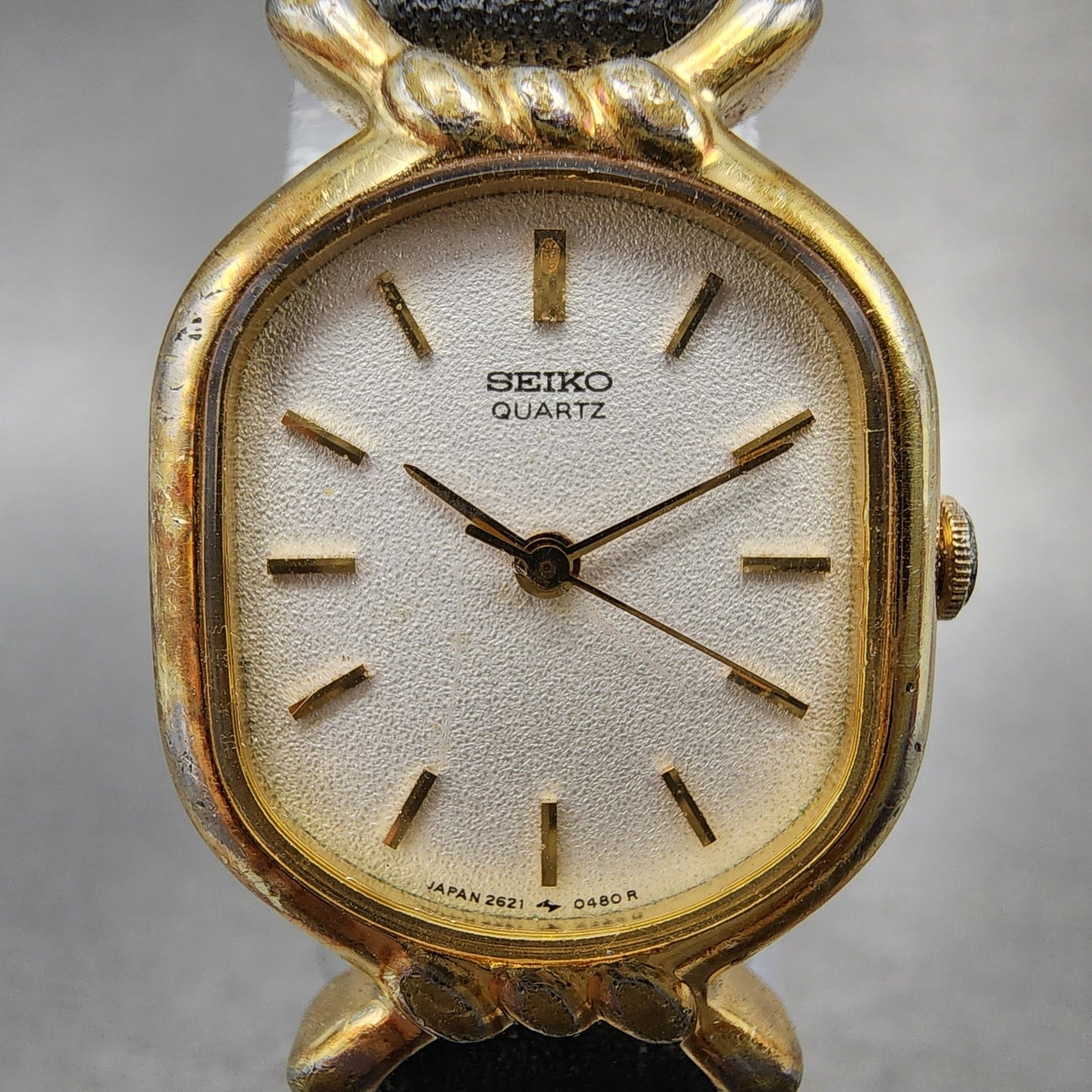 Seiko Watch Women 20mm White Dial Gold Plated Oval 26215230 New Battery VTG2