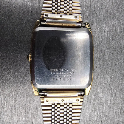 Seiko Watch Men 28mm Gold Dial Gold Tone Rectangle 7810-5059 New Battery VTG10