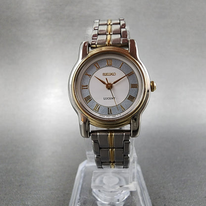 Seiko Lucent Watch Women 22mm White Dial Two Tone Round 1f21-0j80 New Battery