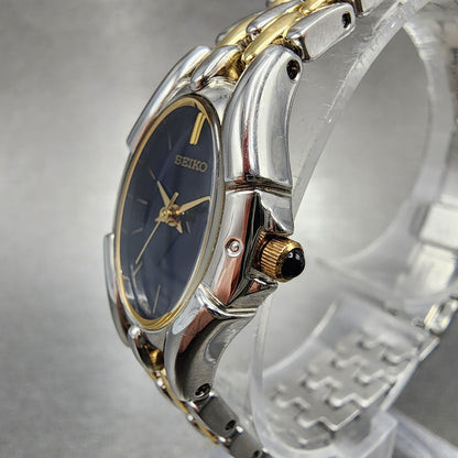 Seiko Watch Women 20mm Blue Dial Two Tone Oval 1N010GT0 New Battery2