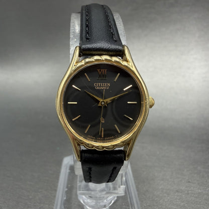 Citizen CQ Watch Women 21mm Black Dial Gold Tone Round 2931-292154 New battery0
