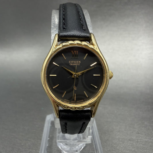 Citizen CQ Watch Women 21mm Black Dial Gold Tone Round 2931-292154 New battery0